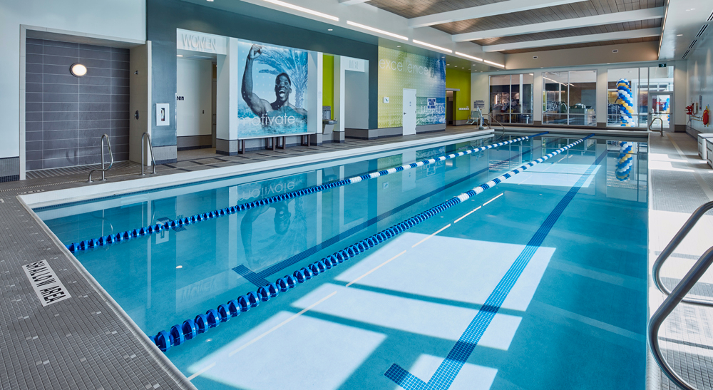 Indoor lap pool at LA Fitness in Mississauga, Ontario